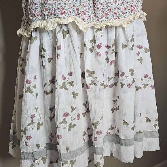 Ian Mosh Strawberry Print Floral Sleeveless Babydoll Tank Top with Ruffle Trim - Picture 3 of 8